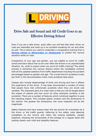 Drive Safe And Sound And All Credit Goes To An Effective Driving School