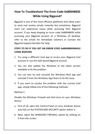 How To Troubleshoot The Error Code 0x80048830 While Using Bigpond?