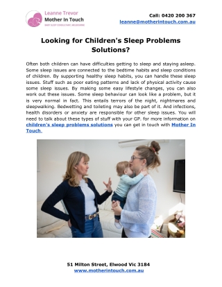 Looking for children's sleep problems solutions?