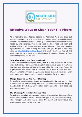 Effective Ways To Clean Your Tile Floors