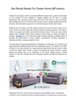 Get Rental Needs For Dream Home @Furlenco