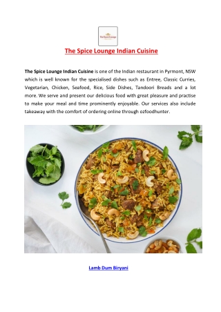 5% off - The Spice Lounge Indian Cuisine - Pyrmont, NSW