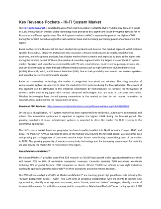 Hi-Fi System Market | Size, Share, system and Industry Analysis and Market Forecast to 2025 | MarketsandMarkets