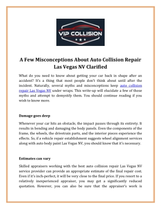 A Few Misconceptions About Auto Collision Repair Las Vegas NV Clarified