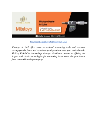 Prominent Supplier of Mitutoyo in UAE