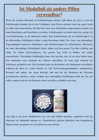 Ist Modafinil als andere Pillen verwendbar?