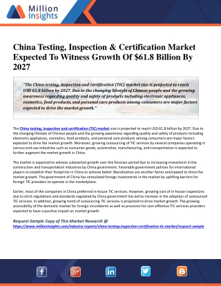 China Testing, Inspection & Certification Market Expected To Witness Growth Of $61.8 Billion By 2027