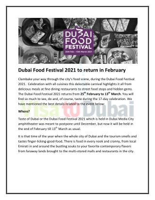Dubai Food Festival 2021 to return in February