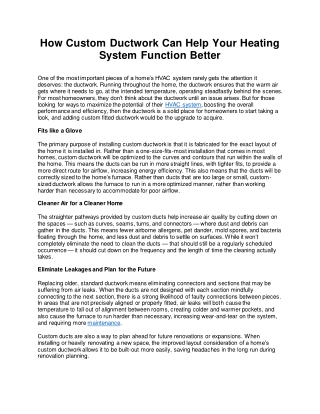 How Custom Ductwork Can Help Your Heating System Function Better