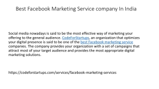 Best Facebook Marketing Service company In India