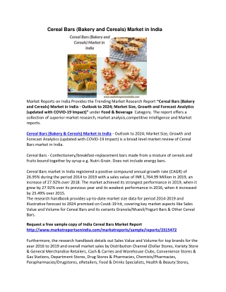 Cereal Bars (Bakery and Cereals) Market in India