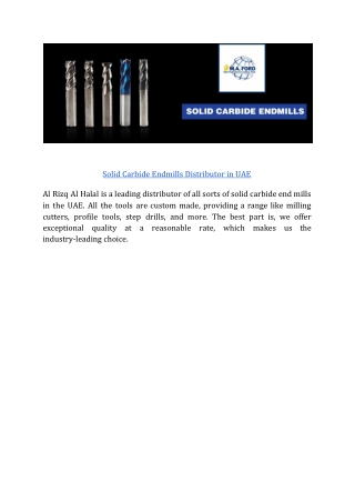 Solid Carbide Endmills Distributor in UAE