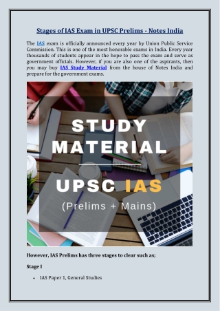 Stages of IAS Exam in UPSC Prelims - Notes India - Vision IAS Prelims Test Series 2021