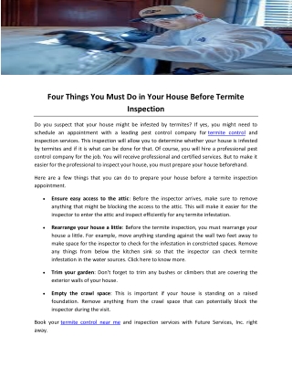 Four Things You Must Do in Your House Before Termite Inspection