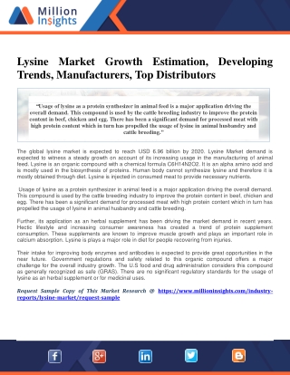 Lysine Market Growth Estimation, Developing Trends, Manufacturers, Top Distributors