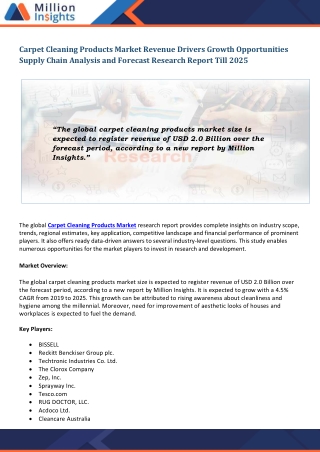 Carpet Cleaning Products Market Size Worth $2.0 Billion By 2025