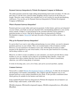 Payment Gateways Integration by Website Development Company in Melbourne