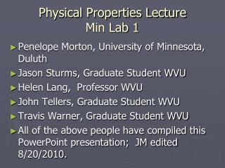 Physical Properties Lecture Min Lab 1