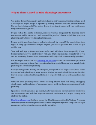 Why Is There A Need To Hire Plumbing Contractors?