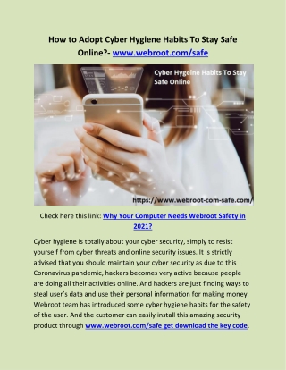 How to Adopt Cyber Hygiene Habits To Stay Safe Online?- www.webroot.com/safe