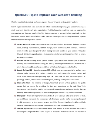 Quick SEO Tips to Improve Your Website’s Ranking