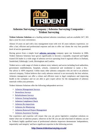 Asbestos Surveying Company | Asbestos Surveying Companies - Trident Surveying