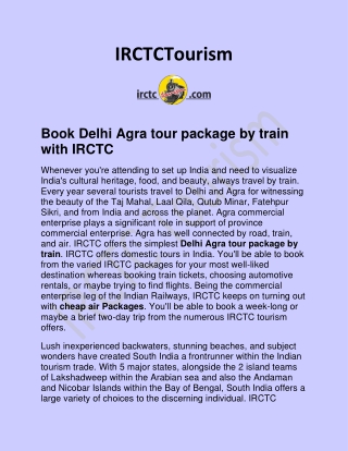 Book Delhi Agra tour package by train with IRCTC