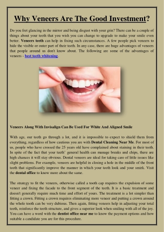 Why Veneers Are The Good Investment?