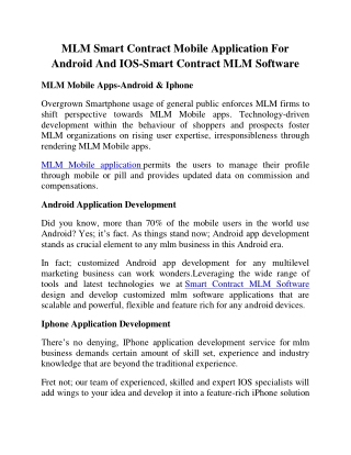 MLM Smart Contract Mobile Application For Android And IOS-Smart Contract MLM Software