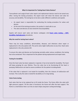 Why It Is Important For Testing Heart Valve Devices?
