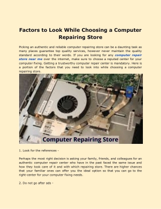 Factors to Look While Choosing a Computer Repairing Store
