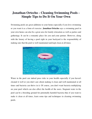 Jonathan Ortecho - Cleaning swimming pools tips explained