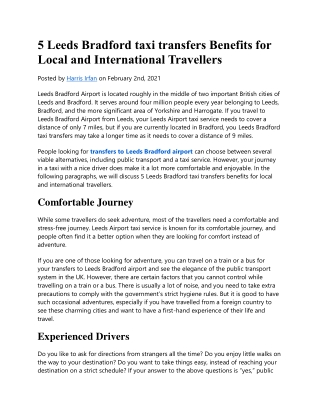 5 Leeds Bradford taxi transfers Benefits for Local and International Travellers