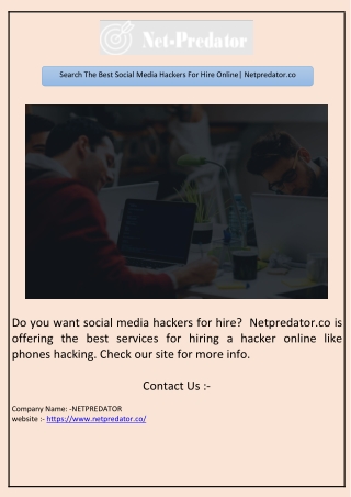 Search The Best Social Media Hackers For Hire Online| Netpredator.co