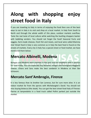 Along with shopping enjoy street food in Italy