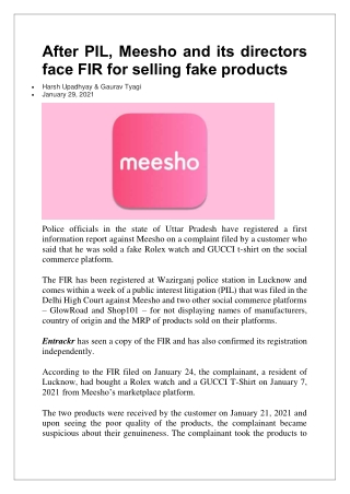 After PIL, Meesho and its directors face FIR for selling fake products