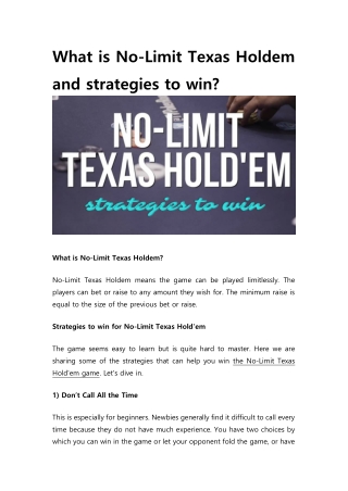 What is No-Limit Texas Holdem and strategies to win?