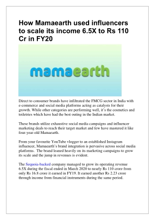 How Mamaearth used influencers to scale its income 6.5X to Rs 110 Cr in FY20