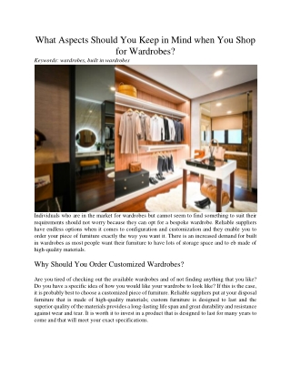What Aspects Should You Keep in Mind when You Shop for Wardrobes?