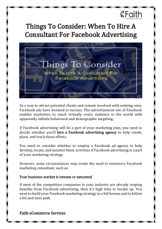 Things To Consider: When To Hire A Consultant For Facebook Advertising
