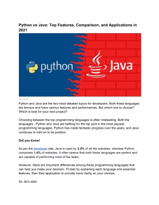Python vs java top features, comparison and applicarions in 2021