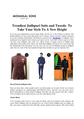 Trendiest Jodhpuri Suits and Tuxedo  To Take Your Style To A New Height