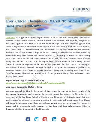 Liver Cancer Therapeutics Market To Witness Huge Gains Over 2020-2027