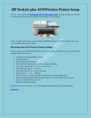HP DeskJet Plus 4155 Wireless Printer Setup