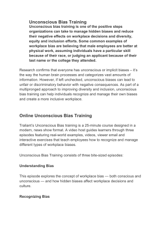 Unconscious Bias in the Workplace Training