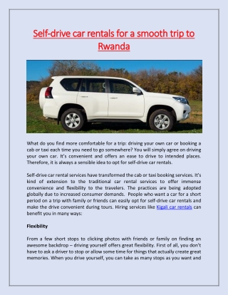 Self-drive car rentals for a smooth trip to Rwanda
