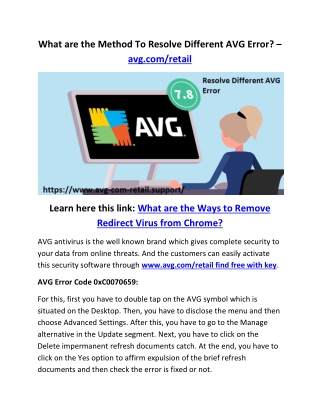 What are the Method To Resolve Different AVG Error? – avg.com/retail