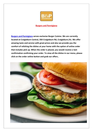 5% Off - Burgers and Parmigiana Menu Craigieburn, VIC