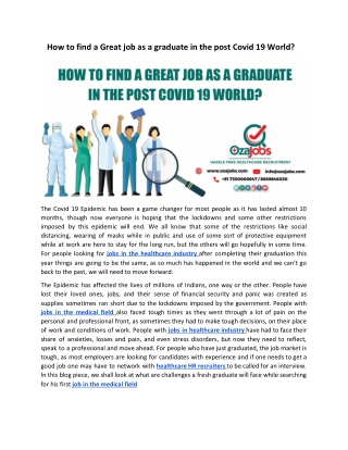 How to find a Great job as a graduate in the post Covid 19 World?