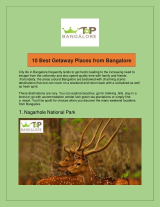 10 Best Getaway Places from Bangalore